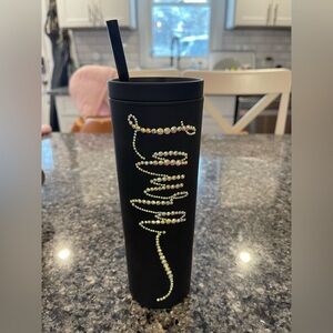 18oz Black Tumbler, Personalized Rhinestone Name (Laura)
